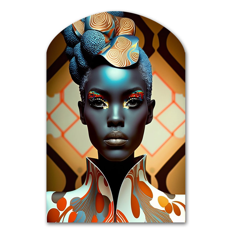 Art mural asymétrique avant-garde élégante femme africaine IV, H 43 po x l 33 po