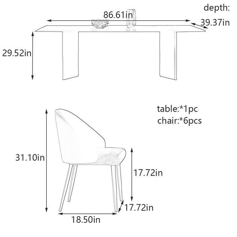 Ensemble de chaises de salle à manger noires, H 29,52 po x L 86,61 po x l 39,37 po