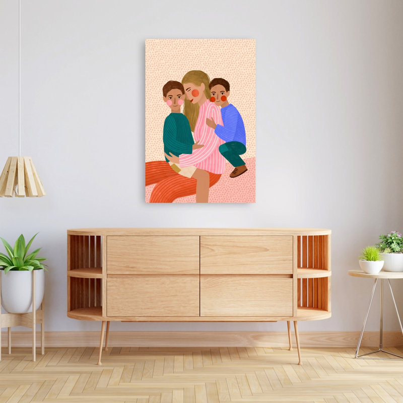 «Joyful Family Hug», reproduction d'art contemporain sur toile, 48" H x 32" W