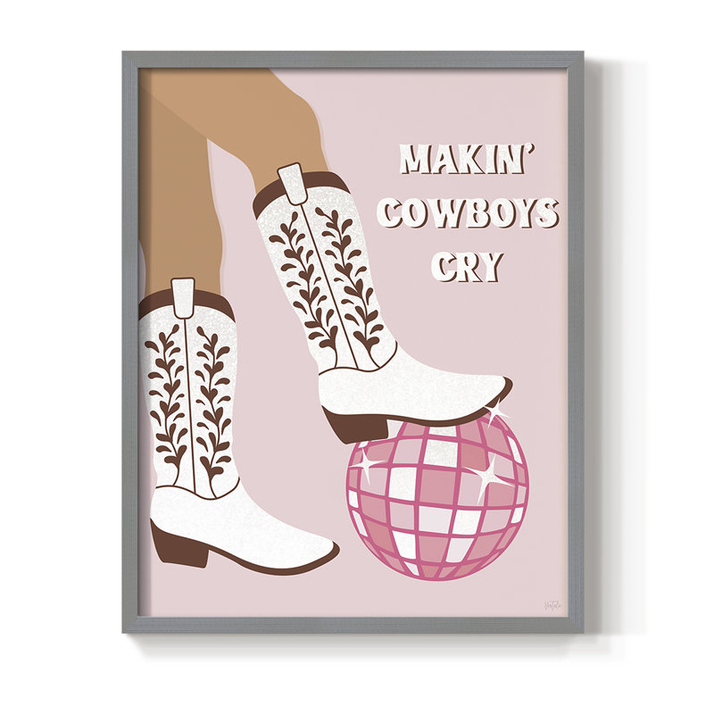 «Makin Cowboys Cry», reproduction encadrée - bois massif, H 15 po x l 12 po, Gris