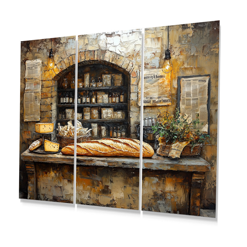 French Cafe Baguette Et Fromage II, Métal métal, H 40 po x l 60 po x P 1 po