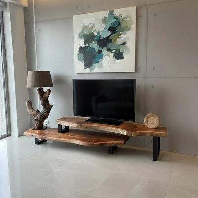 Meuble télé en bois massif à 2 niveaux pour salon CTITV25003 - L 42 po x l 14 po x H 28 po