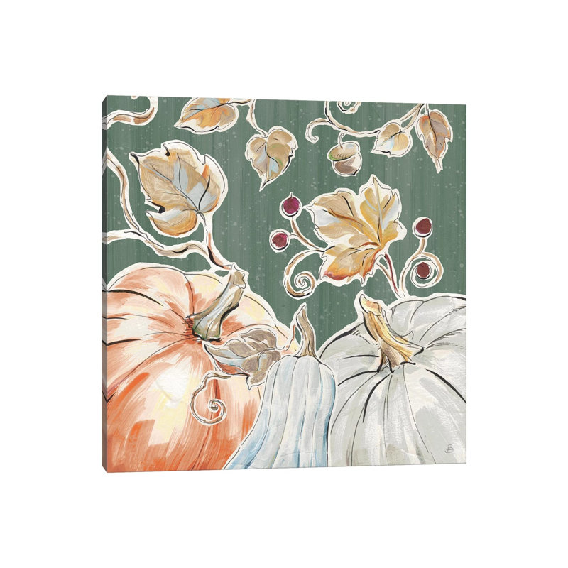 Pumpkin Patch III Dark by Daphne Brissonnet - Painting on Canvas, 30.48 cm H x 30.48 cm W, Wrapped Canvas