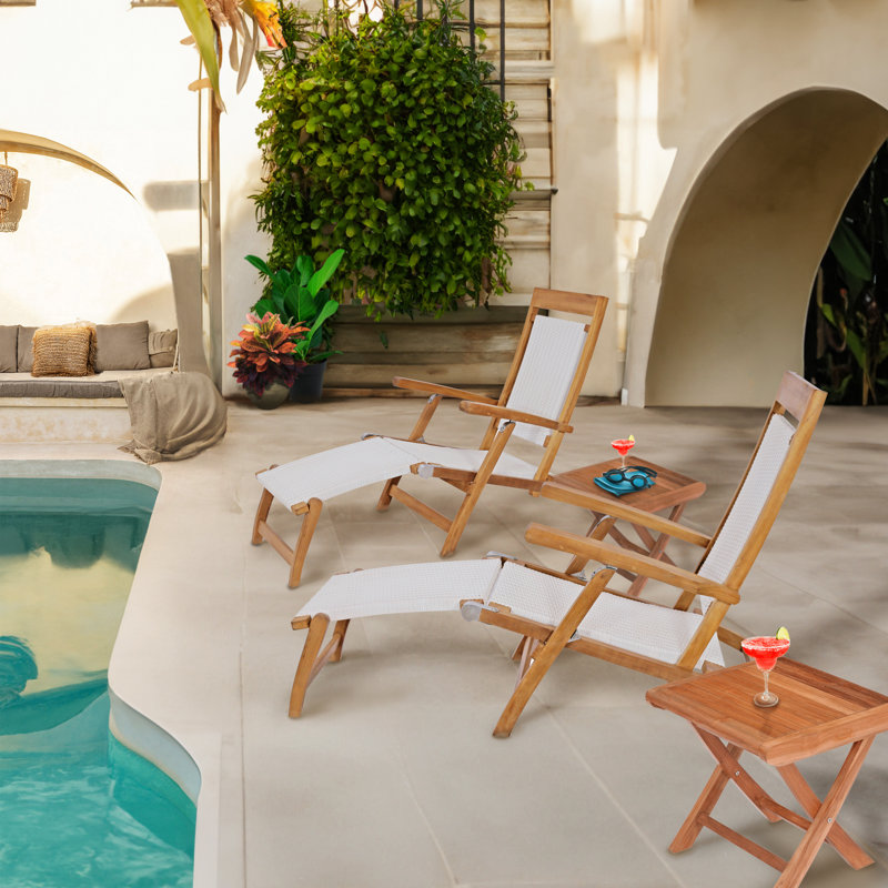 Narmada Outdoor Teak Chaise Lounge, White