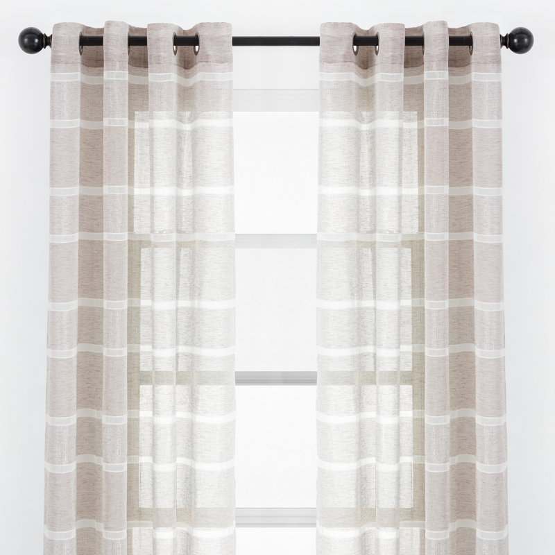 Dellhomme Striped Sheer Grommet Curtain Panels, 52" x 84", Taupe