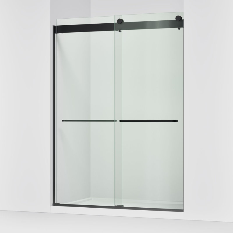 Porte de douche à dérivation de l 54 à 60 po x H 80 1/4 po Stoneridge avec verre transparent de 3/8 po d'épaisseur, Noir mat