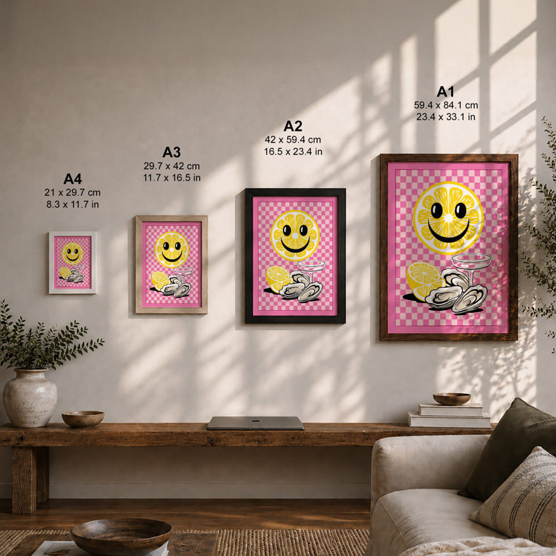 Dancing Smile Retro - Framed Print, A2 - 59.4 x 42.0 cm, Walnut