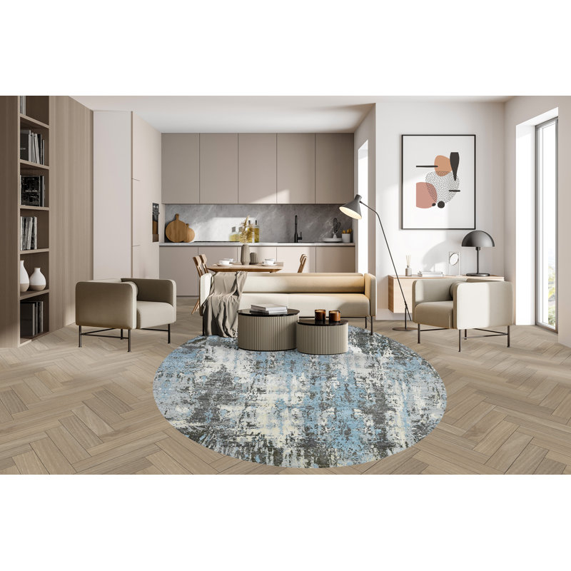 Abstract Area Rug in Gray/Light Blue/Ivory