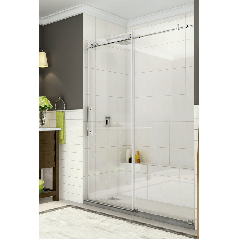Coraline 75" H Single Sliding Frameless Shower Door, Chrome, Clear