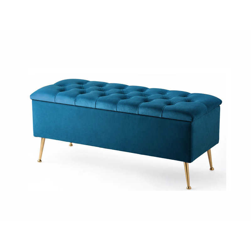 Amara Wide Velvet Tufted Rectangle Storage Ottoman Footstool Upholstered Bench with Legs for Living Room & Bedroom