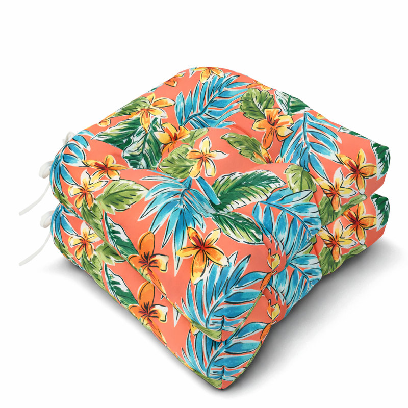 Outdoor Chair Cushions Set Of 2, 19 X 19 X 4 Inch Tufted Seat Pads With Ties, Waterproof & Fade Resistant Patio Cushions For Dining, Garden & Outdoor Furniture