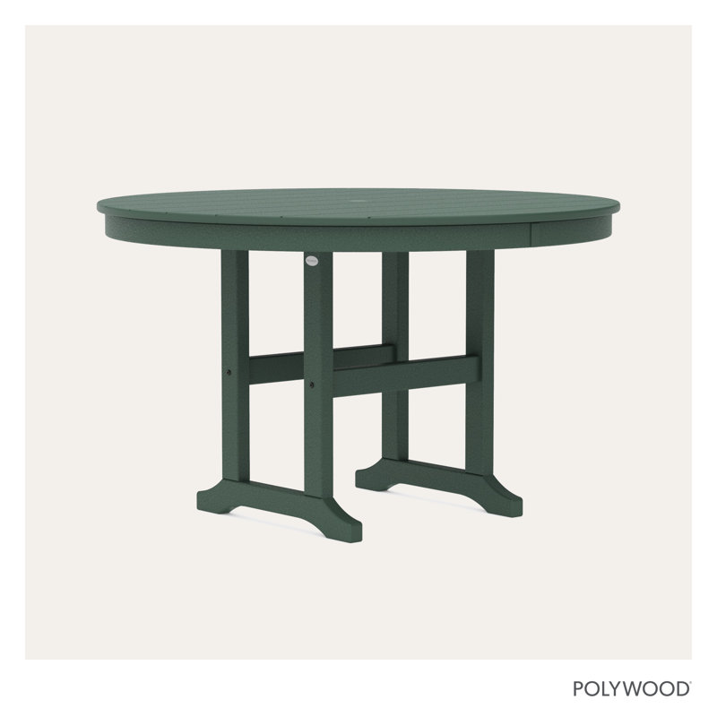 POLYWOOD Round Farmhouse Dining Table, Hunter Green, 48"