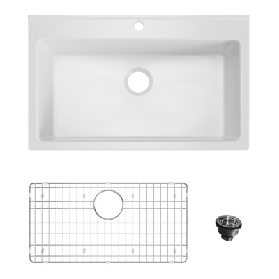Évier de cuisine à tablier frontal en céramique argile réfractaire blanche de 33 po Farmhouse Sink