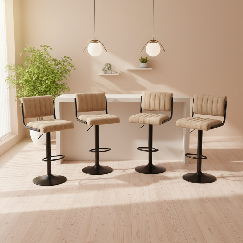 Adjustable PU Leather Swivel Bar Stools (Set of 4, BEIGE), BEIGE