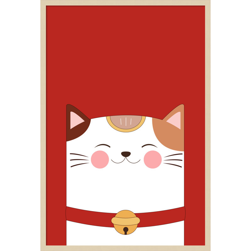 «Good Luck Charm Cat» par Inkeles, impression sur bois encadrée, H 41 po x l 28 po