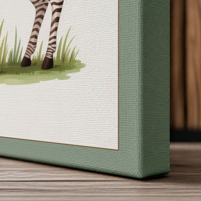 Young Zebra Portrait Botanical - Wrapped Canvas, 18x12 - 45.7 x 30.5 cm, Sage Border