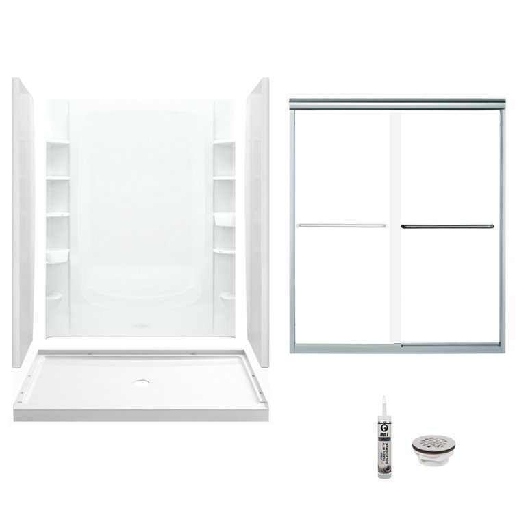 60" W x 75.75" H Frameless Rectangle Sliding Shower Kit with Towel Bar and Base Included