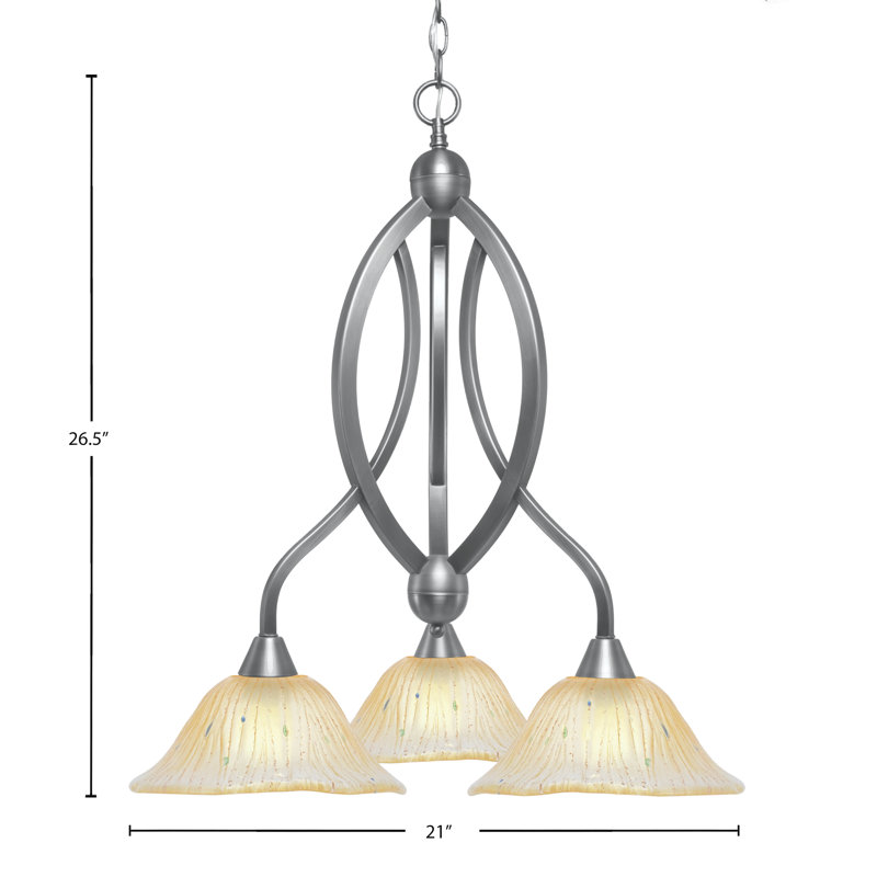 Eisenhauer 3 Light Downlight Chandelier Shown In Brushed Nickel Finish With 10" Amber Crystal Glass, Brushed Nickel