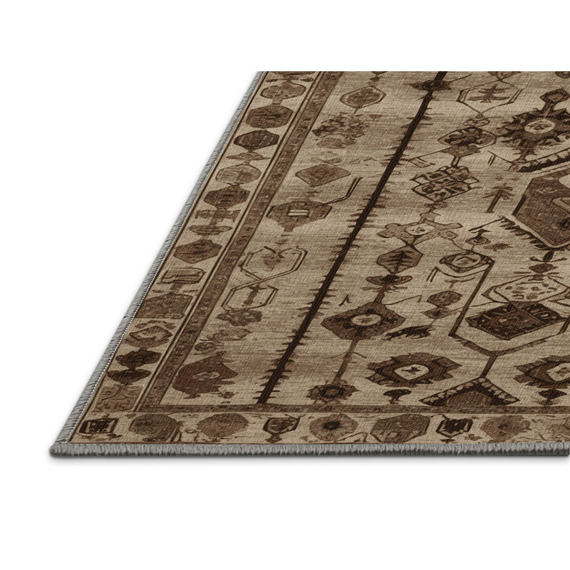 Tapis persan gris lavable à la machine, Rond 3 pi