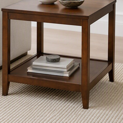 Table d'appoint en bois massif avec tablette de rangement carrée à 2 niveaux