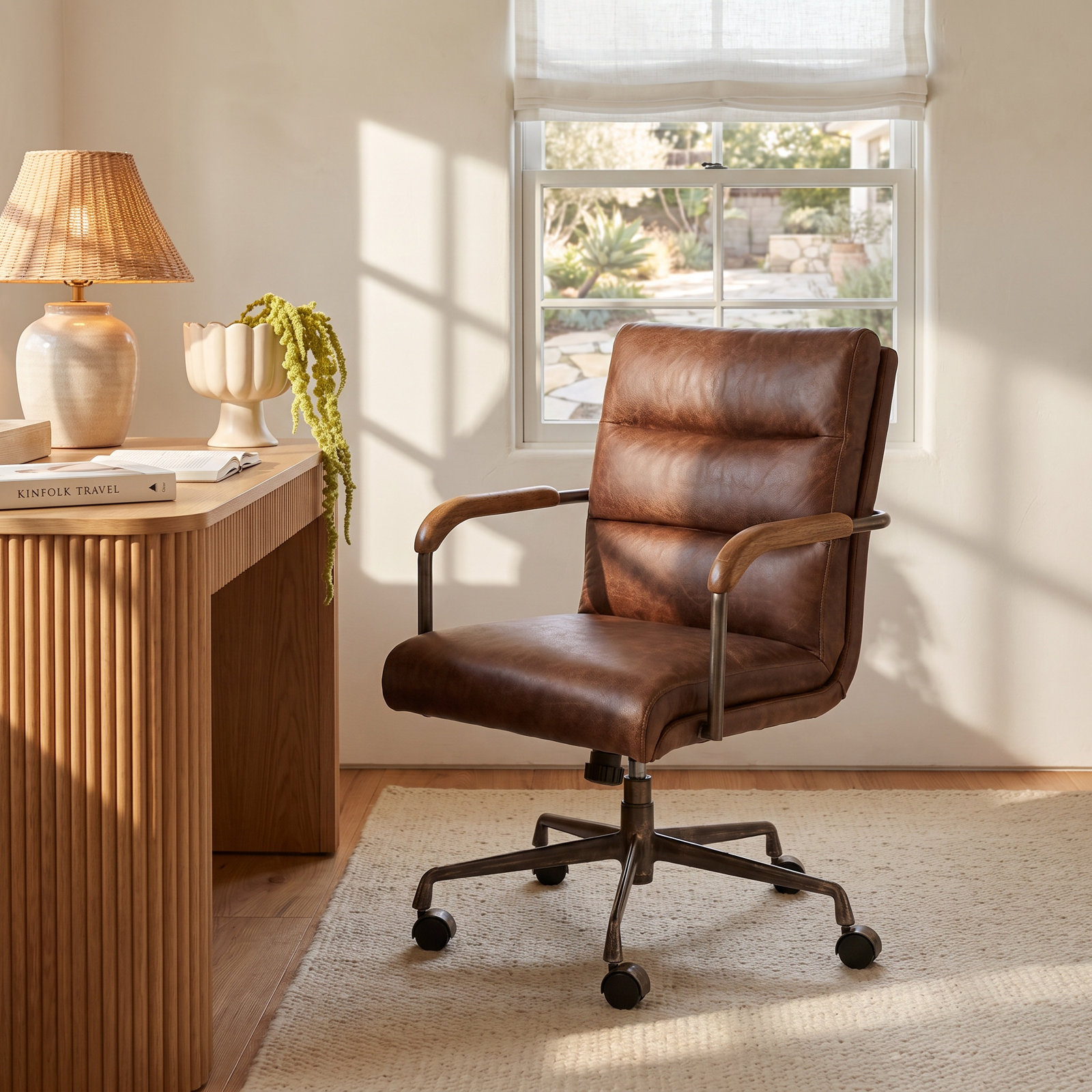 Springtown Genuine Leather Conference Chair, Retro Brown