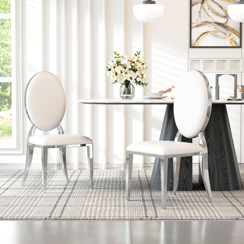 Chaise d'appoint en acier inoxydable Carterville, Blanc, Argent