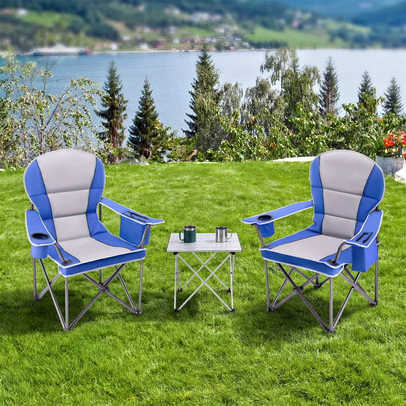 Set of 2 Oversized Camping Chair with Cooler, Heavy Duty Beach Chair Outdoor Folding Chair, Reclining Sports Chair with Carry Bag
