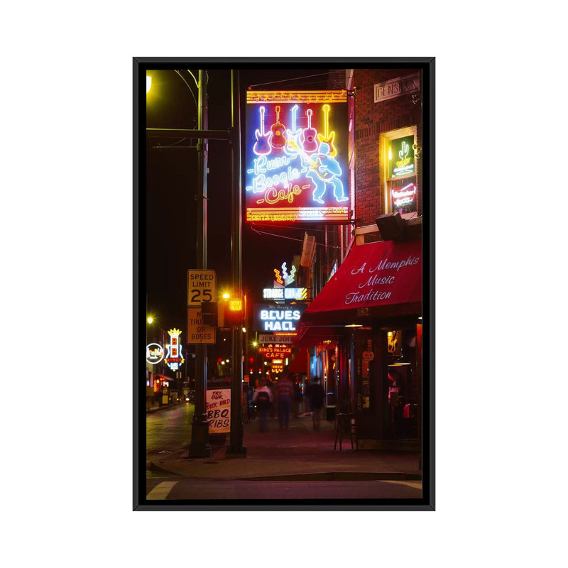 Impression de photographie sur toile tendue, "rum boogie café, memphis, tennessee", Toile avec cadre noir, Pas de tapis