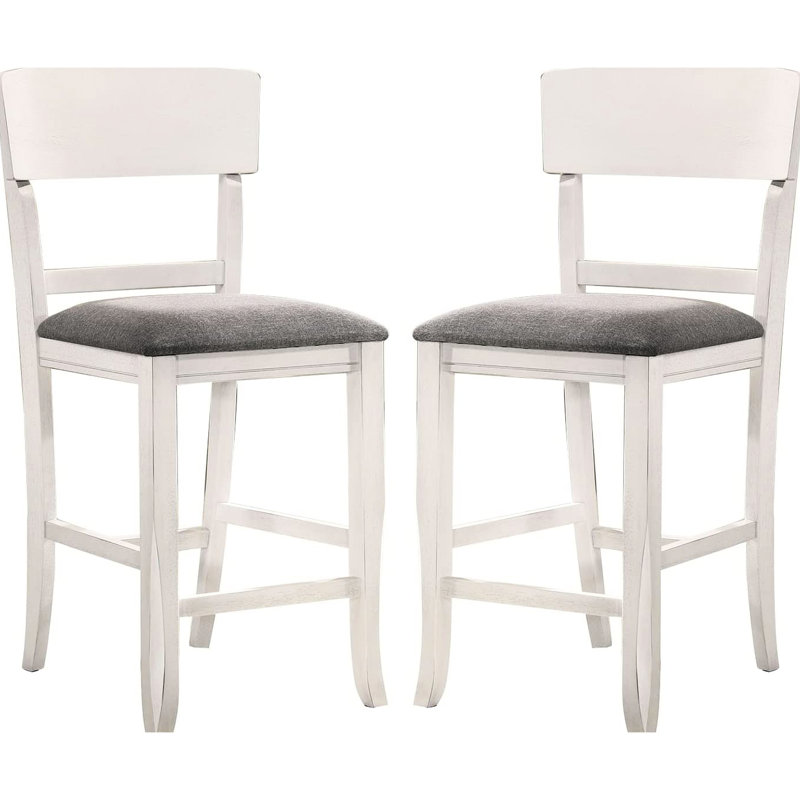 2 chaises de salle à manger à hauteur de comptoir, blanc et gris, bois massif, siège rembourré, moderne de 2, tissu gris de style contemporain