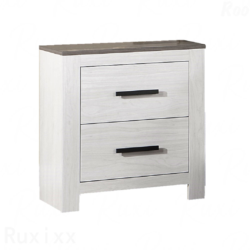 Table de chevet en placage de papier blanc à 2 tiroirs, table de chevet 1 pièce, Blanc