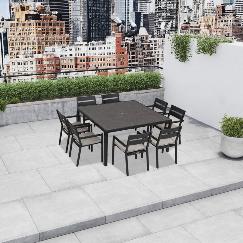 Pacifica Outdoor 9 - Piece Dining Set with Cushions, Slate, Canvas Regatta Sunbrella® Canvas