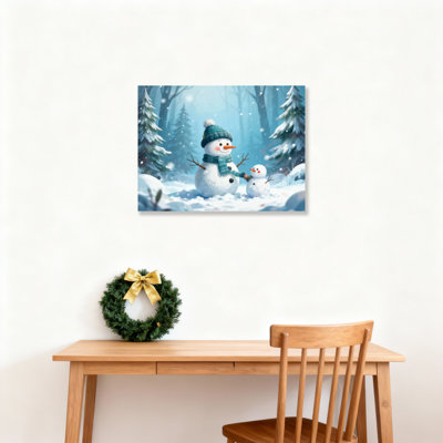 «Snowman Winter Forest», art mural sur toile