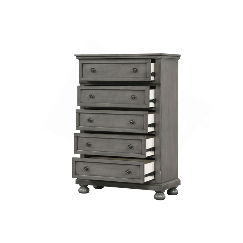 Commode verticale avec boutons décoratifs et pieds en oignon, Gris