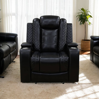 Rea+36.6" Breathing Leather Living Room Recliner Chair With Arm Storage,Cupholders