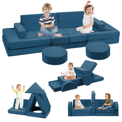 22Pcs Modular Kids Play Couch - Kids Couch for Playroom Bedroom Living Rooms Toddler Sofa for Inspiring Child Creativity，Children Convertible Foam Sofa, Dark Blue
