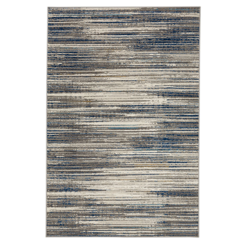 Louque Gray/Dark Blue Modern Abstract Stripe Area Rug, Rectangle 5'3" x 8'