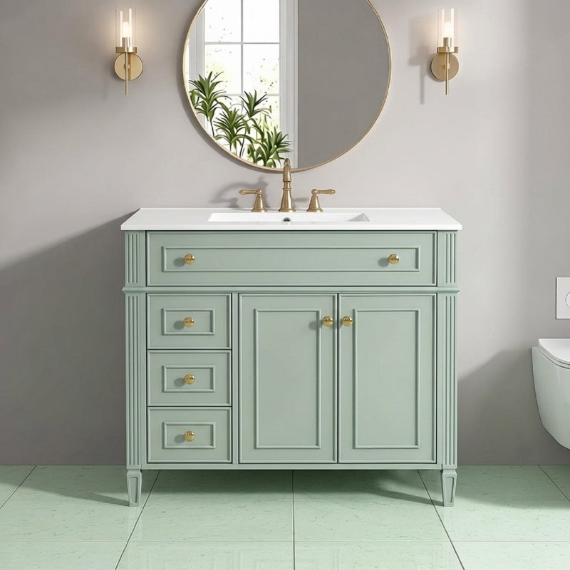 Meuble-lavabo sur pied 36 po avec lavabo, Vert