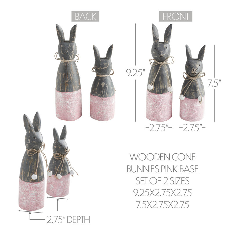 Ensemble de 2 lapins Spring In Bloom en bois avec base rose