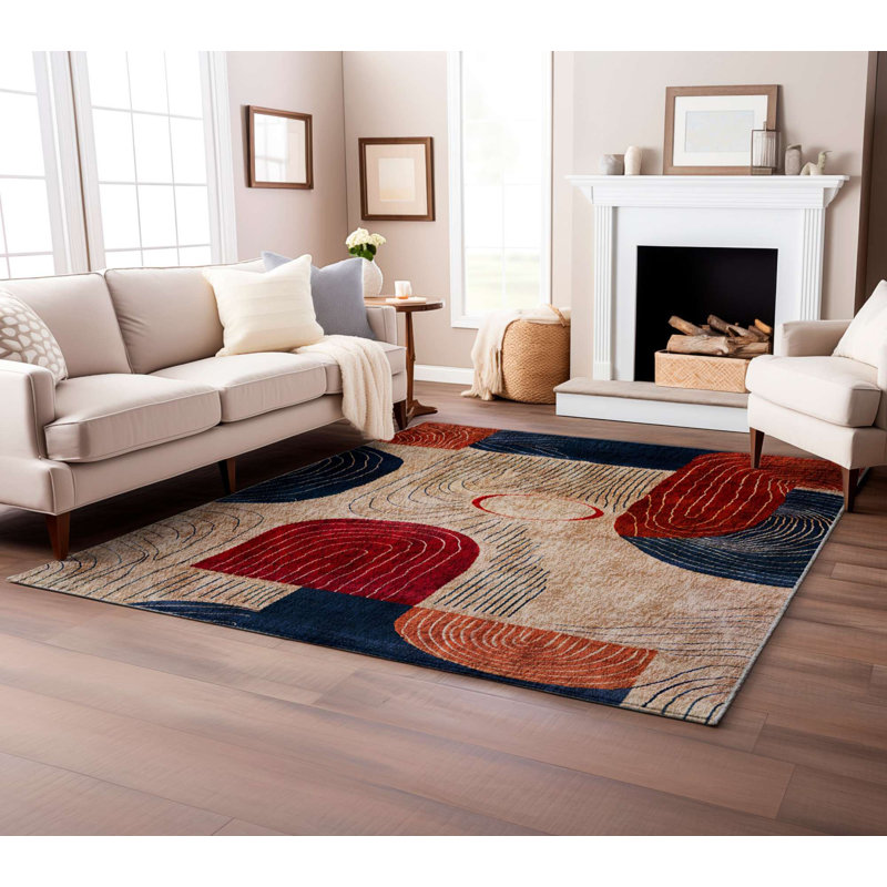 Stylish Area Rug, 5.2 x 7.5 Feet, 60% Cotton / 40% Polyester | Non-Slip Cotton Underside, Machine Woven, Digital Print | Total Thickness: 0.3 Inches | Washable at 30°C, Perfect for Living Room & Bedroom Decor