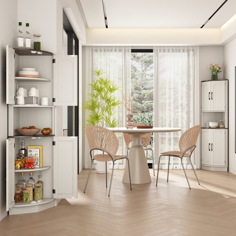 Ciauna 64.7''H Corner Cabinet with Rattan Doors, Antique White, Antique White