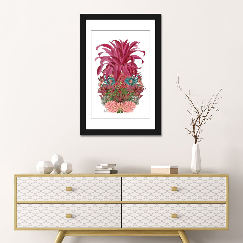 «Floral Pineapple III», impression sur toile, H 24 po x l 16 po x P 1 po, Papier avec cadre noir, Blanc