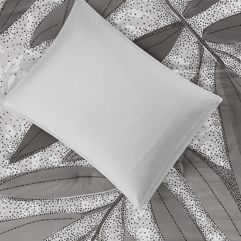 3 pièces d'édredon en coton double / grand gris avec motif botanique, rembourrage, 2 taies décoratives, coton, -, lavable en machine, motif de processus d'entretien simple, option