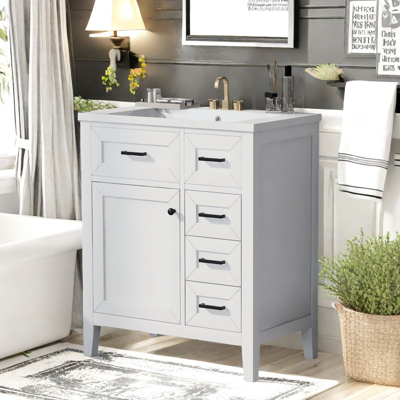 Meuble-lavabo simple Seph 29,5 sans comptoir, Blanc