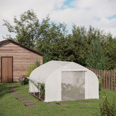 Outsunny 11.5' X 10' X 6.5' Walk-In Tunnel Greenhouse, Green House With Zippered Mesh Door, 7 Mesh Windows & Roll-Up Sidewalls, Upgraded Gardening Pla -  HomeViewto, LYY4HV-W2225P217793