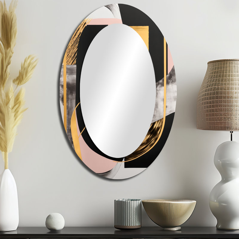 Rose et or Art déco I - Miroir mural moderne ovale, 36 po x 24 po