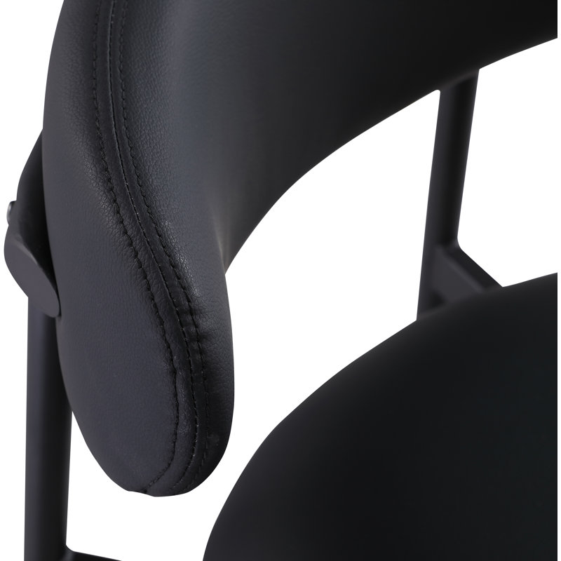 Tabouret de comptoir Lupita, Noir mat, Cuir végétalien noir