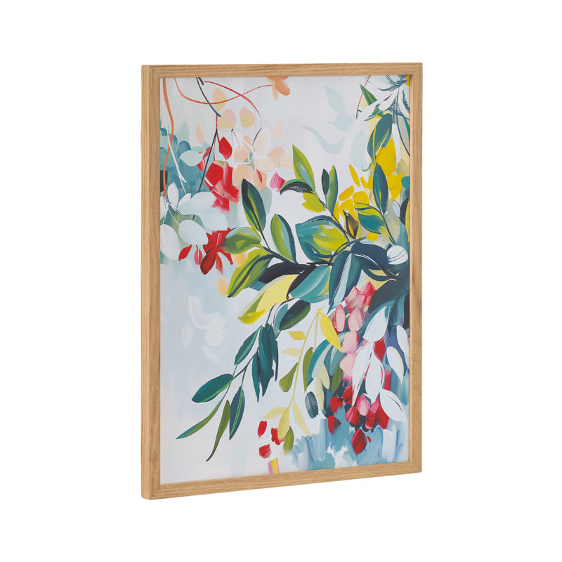 Art mural floral coloré, Encadrement brun clair, H 12,65 po x l 16,65 po