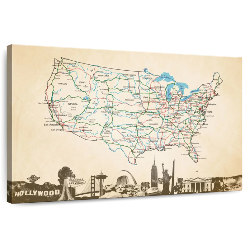 Aliaz Classic USA Map, 30" H x 45" W