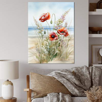 Red Poppies On The Beach Framed On Canvas Print