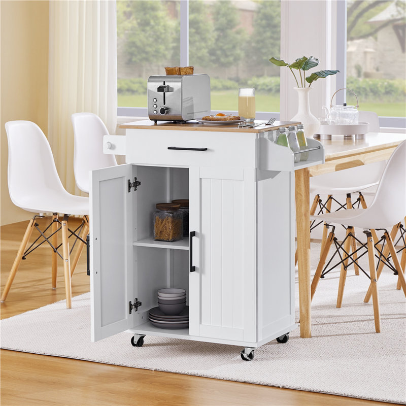 Solid Wood Top Kitchen Cart, White